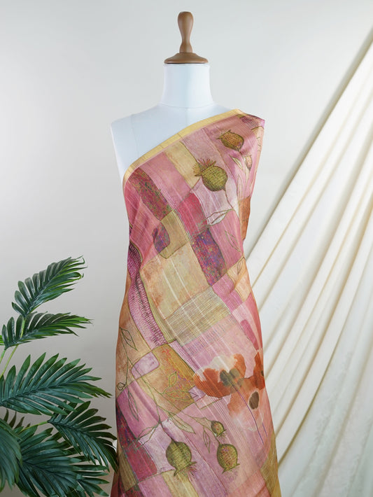 Tissue Pink Semi Linen Tissue - Manoranjitham Weaves - Handloom Store