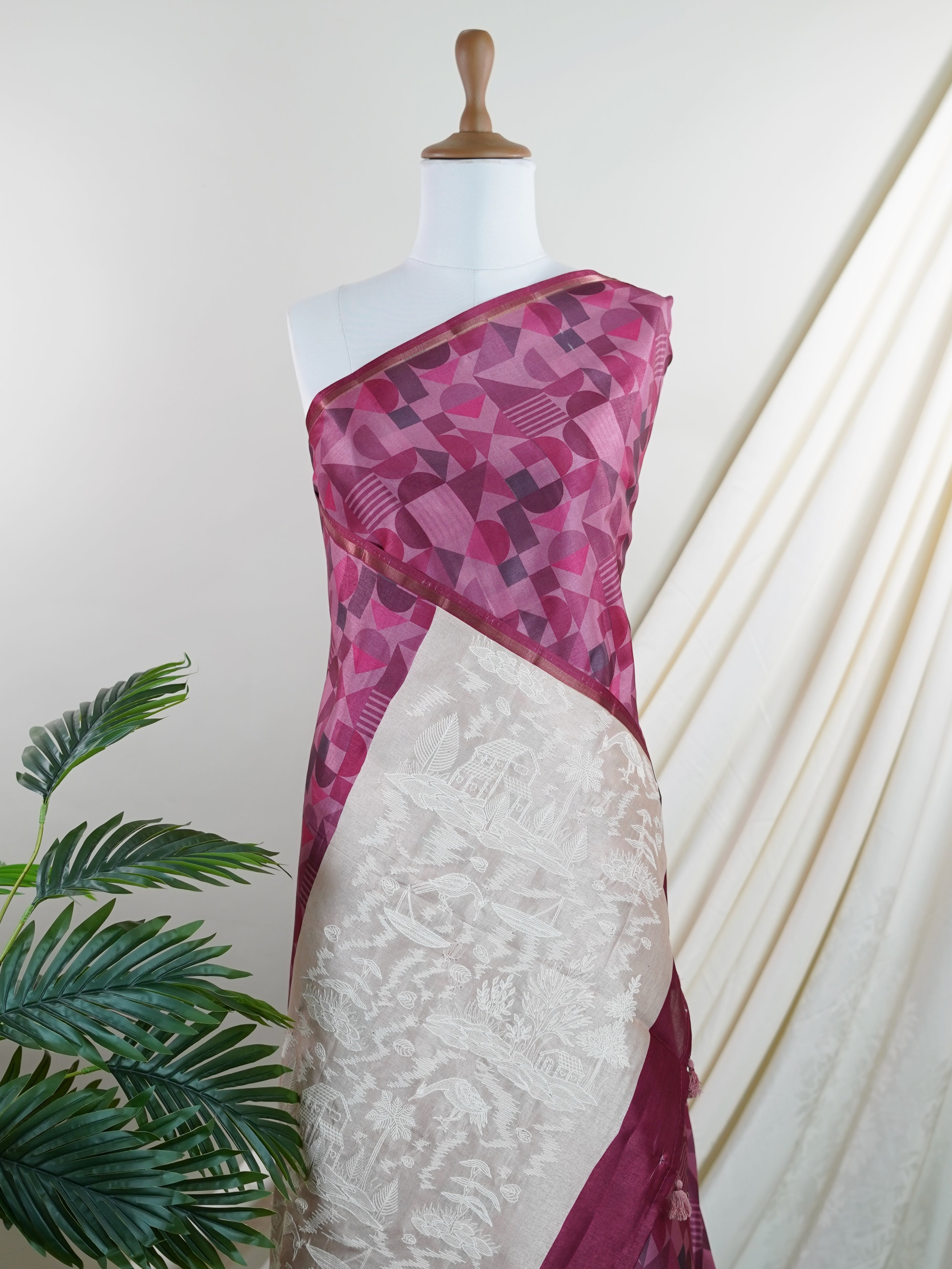 Katan Cream Semi Silk - Manoranjitham Weaves - Handloom Store