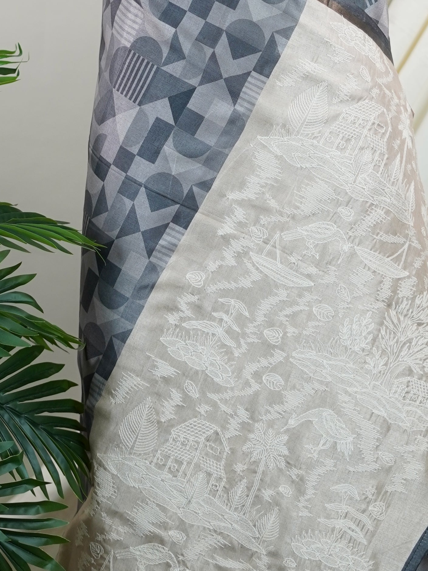 Katan Cream Semi Silk - Manoranjitham Weaves - Handloom Store