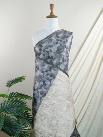 Katan This Semi Silk saree in soft cream blends delicate embroidery with digital print for a graceful finish. With no zari, its beauty lies in subtle textures and intricate detailing. Woven in Varanasi, it offers comfort with a refined aesthetic. A perfect pick for understated elegance. #SemiSilk #CreamElegance #EmbroideryDetails #VaranasiWeaves #ManoranjithamSarees Semi Tussar - Semi Silk Saree | Digital Print - Manoranjitham Weaves - Handloom Store
