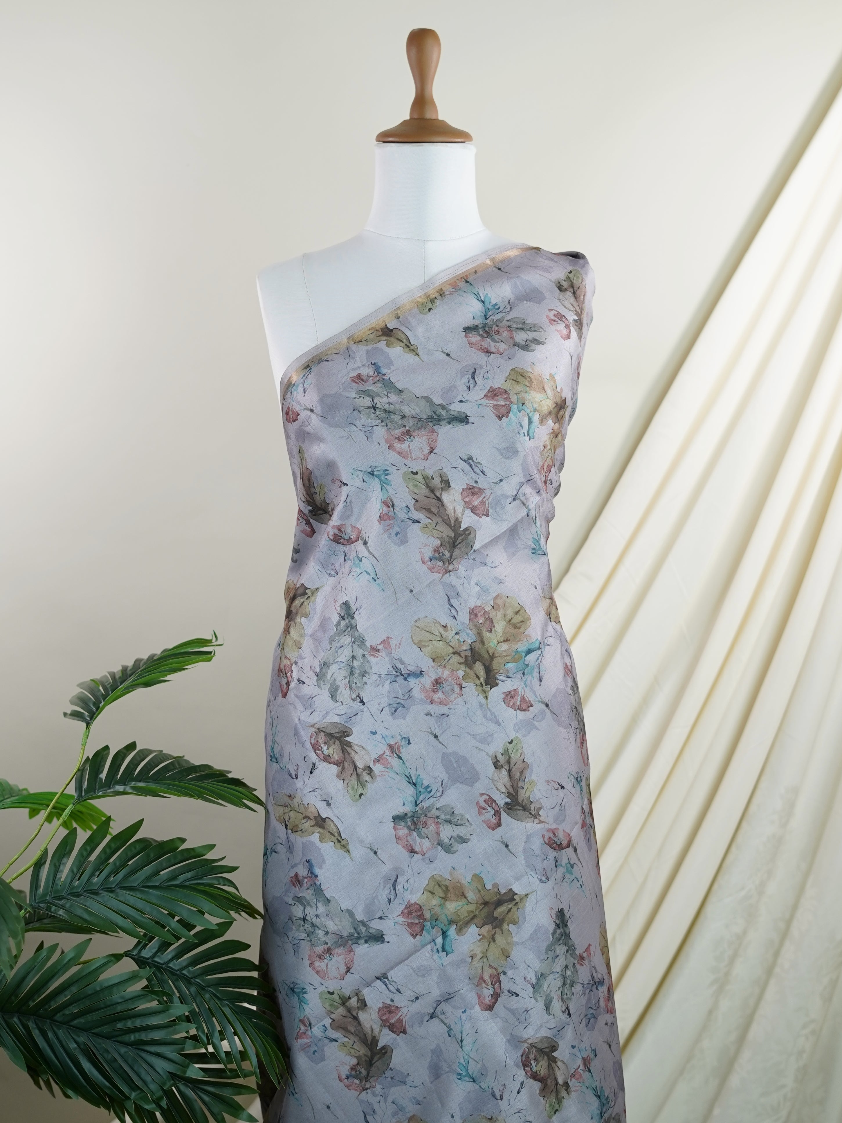 Katan Cream Semi Silk - Manoranjitham Weaves - Handloom Store