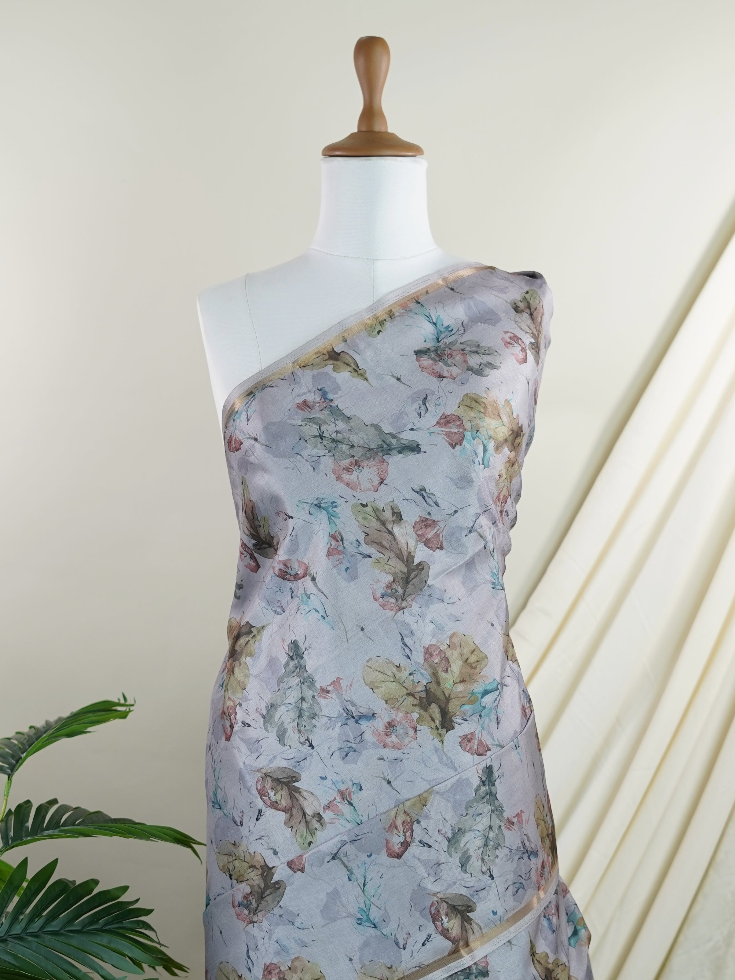 Katan Cream Semi Silk - Manoranjitham Weaves - Handloom Store