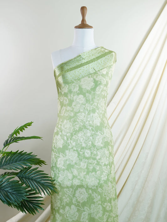 Satin Pista Green Chiffon  - Manoranjitham Weaves - Handloom Store