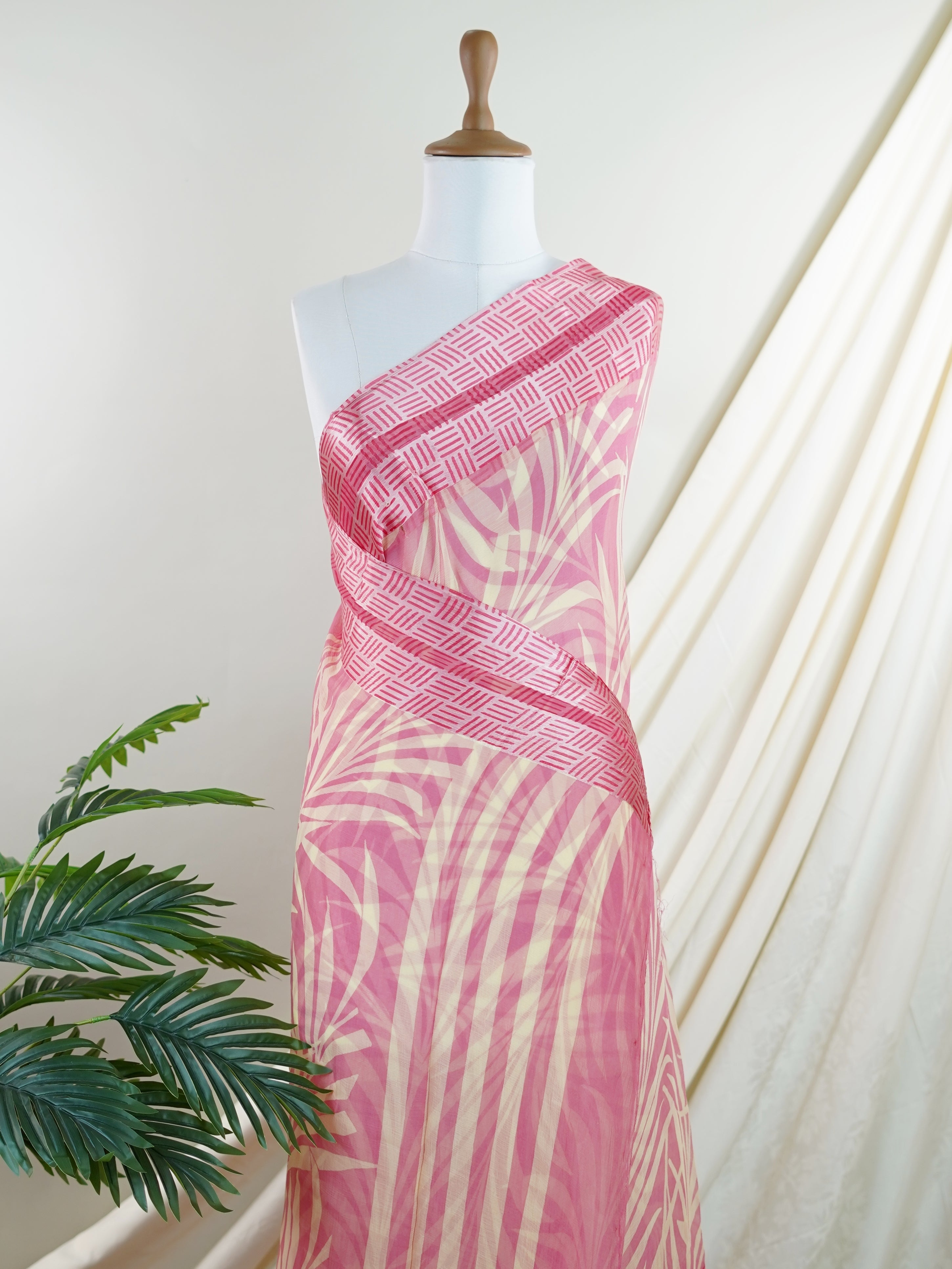 Satin Pink Chiffon  - Manoranjitham Weaves - Handloom Store