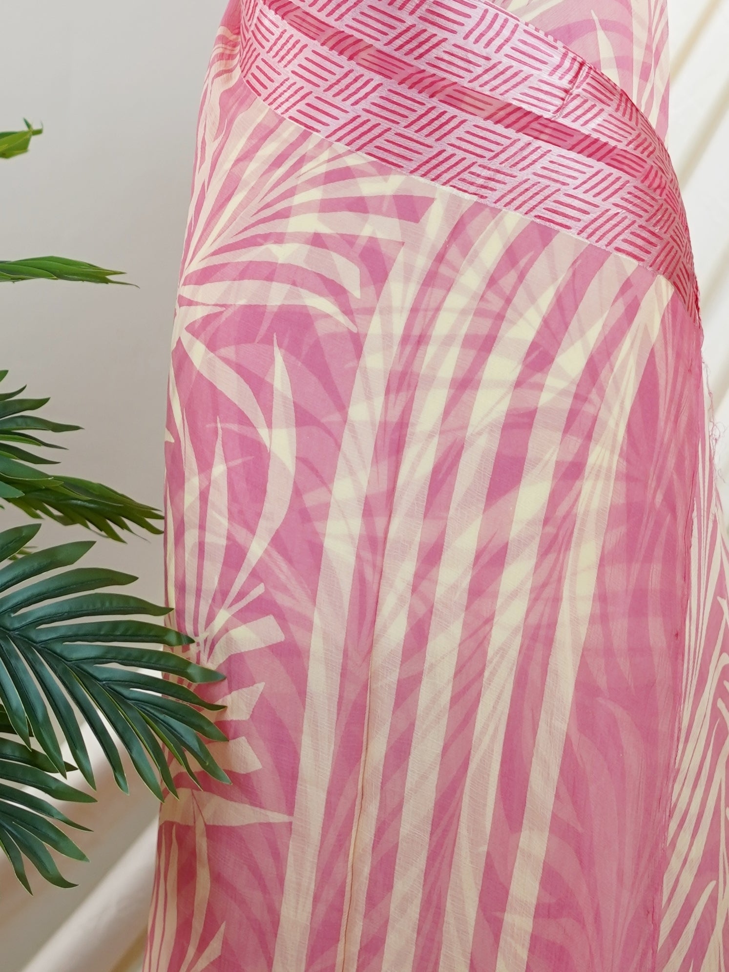 Satin Pink Chiffon  - Manoranjitham Weaves - Handloom Store