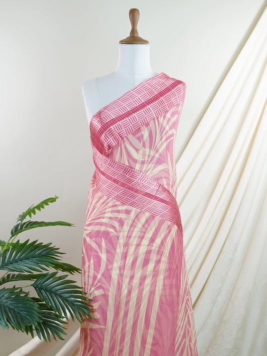 Satin Pink Chiffon  - Manoranjitham Weaves - Handloom Store