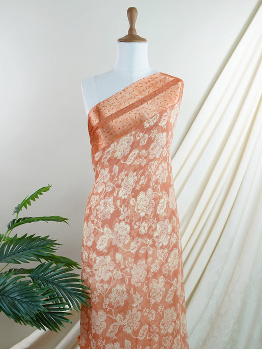 Satin Orange Chiffon  - Manoranjitham Weaves - Handloom Store