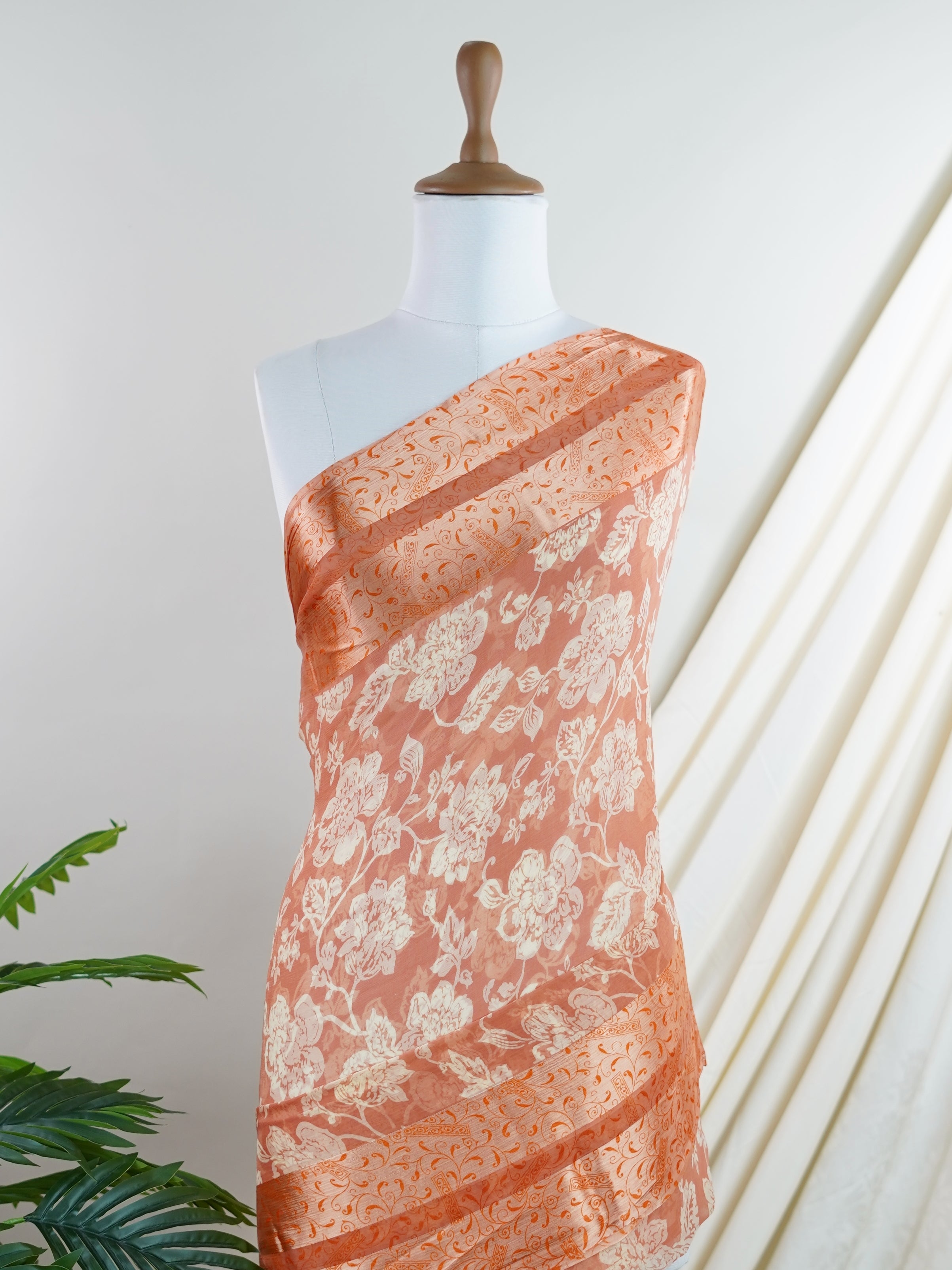 Satin Orange Chiffon  - Manoranjitham Weaves - Handloom Store