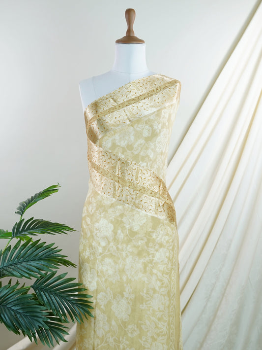 Satin Beige Chiffon  - Manoranjitham Weaves - Handloom Store