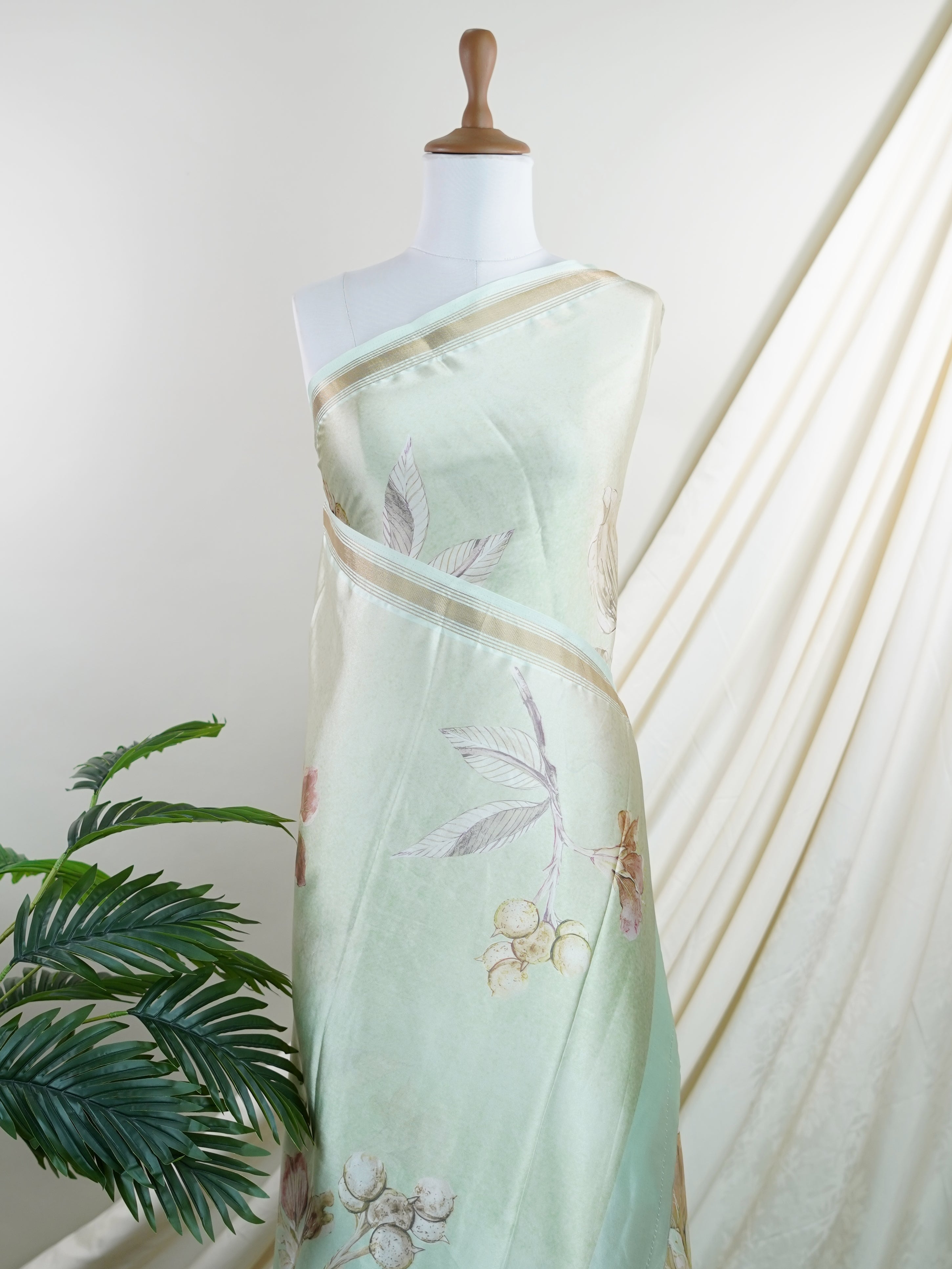 Mushru Light Green Semi Mushru - Manoranjitham Weaves - Handloom Store