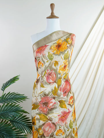 Mushru Olive green with bursts of orange florals — a fresh take on tradition in silk cotton.
Digitally printed and woven in Varanasi, it’s breezy, elegant, and full of charm.
A perfect pick for day functions, get-togethers, or statement everyday wear.
#SilkCottonSaree #FloralDigitalPrint #VaranasiWeaves

 Sujatha - Manoranjitham Weaves - Handloom Store