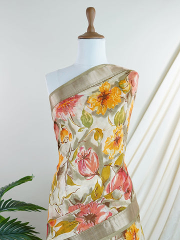 Mushru Olive green with bursts of orange florals — a fresh take on tradition in silk cotton.
Digitally printed and woven in Varanasi, it’s breezy, elegant, and full of charm.
A perfect pick for day functions, get-togethers, or statement everyday wear.
#SilkCottonSaree #FloralDigitalPrint #VaranasiWeaves

 Sujatha - Manoranjitham Weaves - Handloom Store