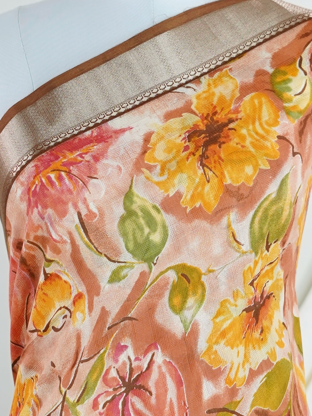 Mushru Orange Silk Cotton  - Manoranjitham Weaves - Handloom Store