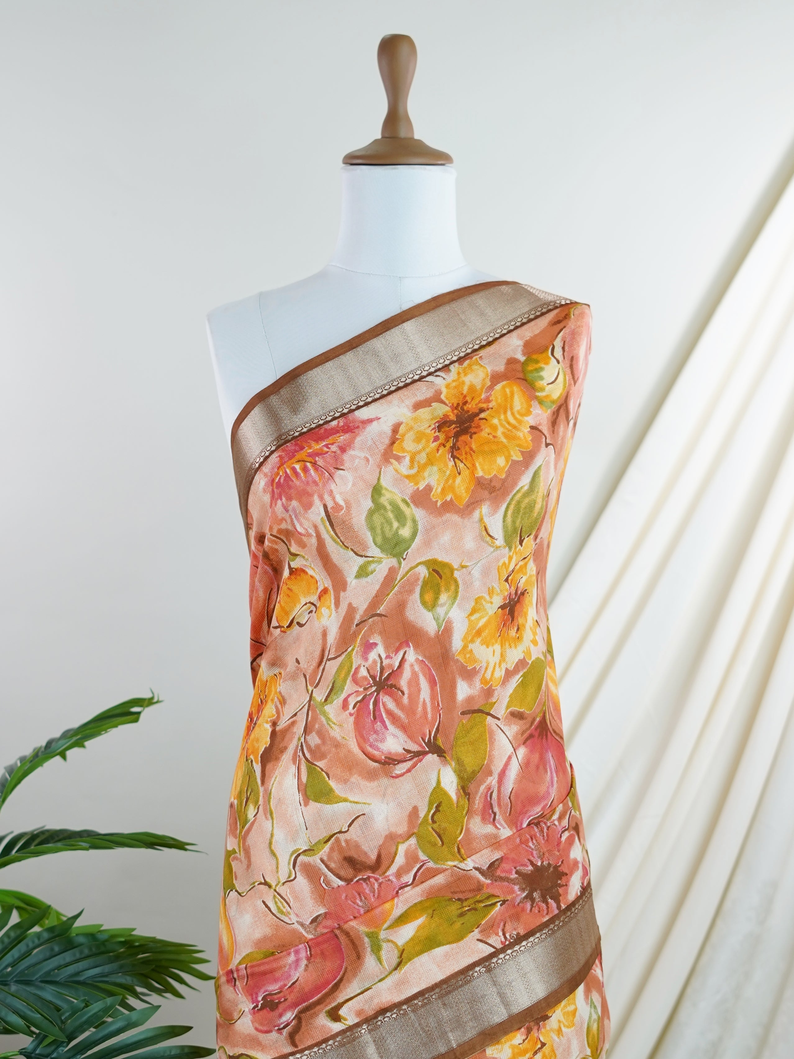 Mushru Orange Silk Cotton  - Manoranjitham Weaves - Handloom Store