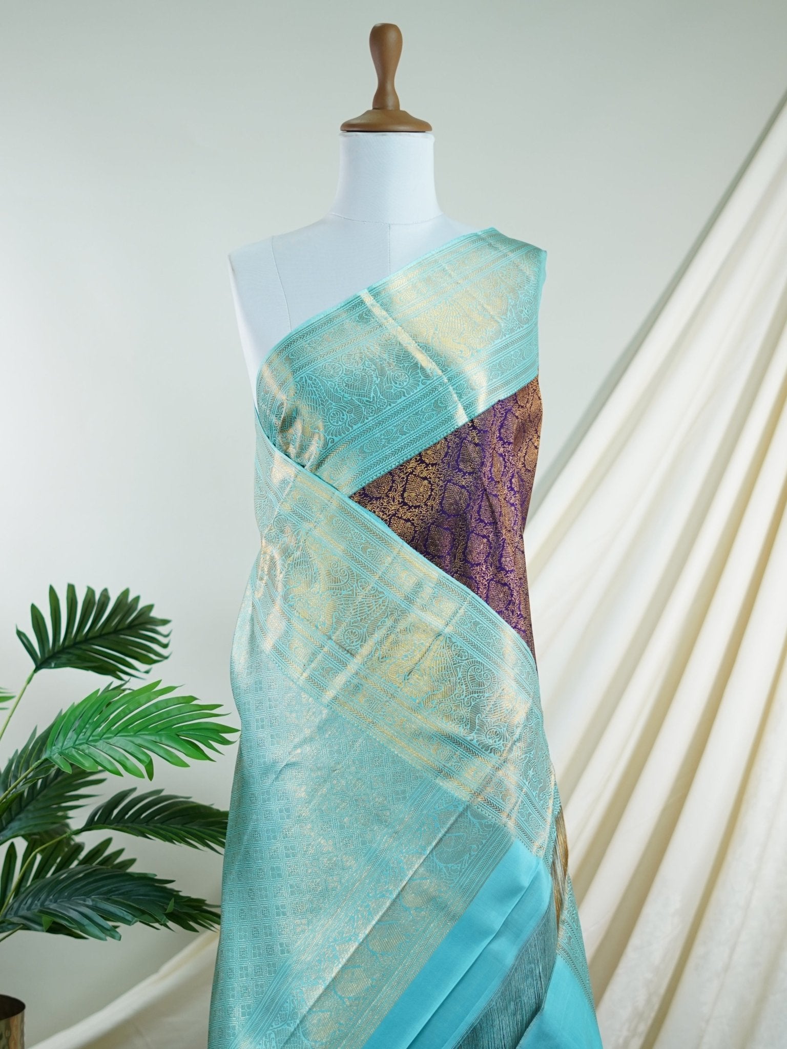 Kanchipuram Silk Cream 100% Pure Silk  - Manoranjitham Weaves - Handloom Store