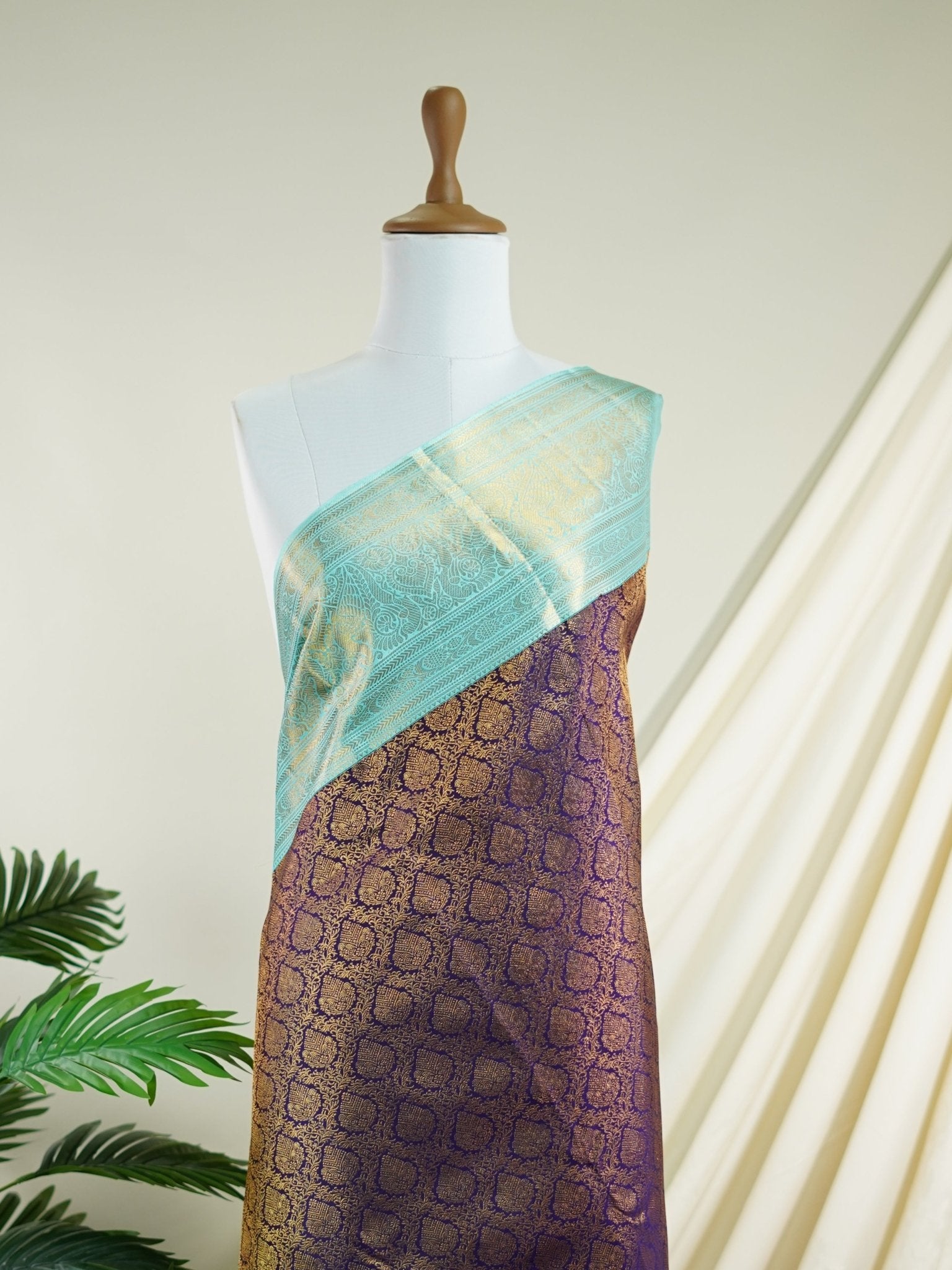 Kanchipuram Silk Cream 100% Pure Silk  - Manoranjitham Weaves - Handloom Store