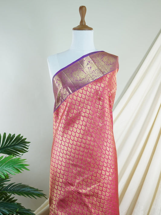 Kanchipuram Silk Hot Pink 100% Pure Silk  - Manoranjitham Weaves - Handloom Store