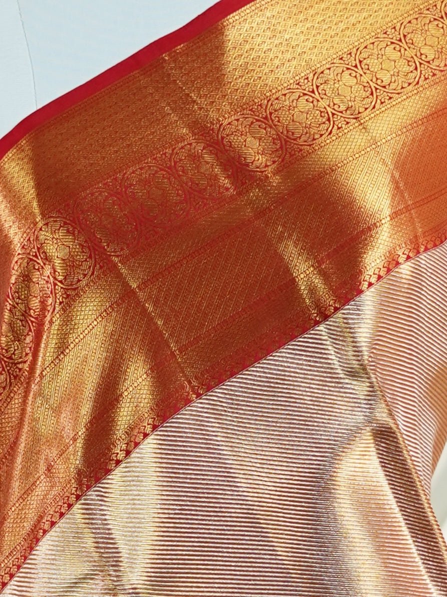 Kanchipuram Silk Gold tissue 100% Pure Silk  - Manoranjitham Weaves - Handloom Store
