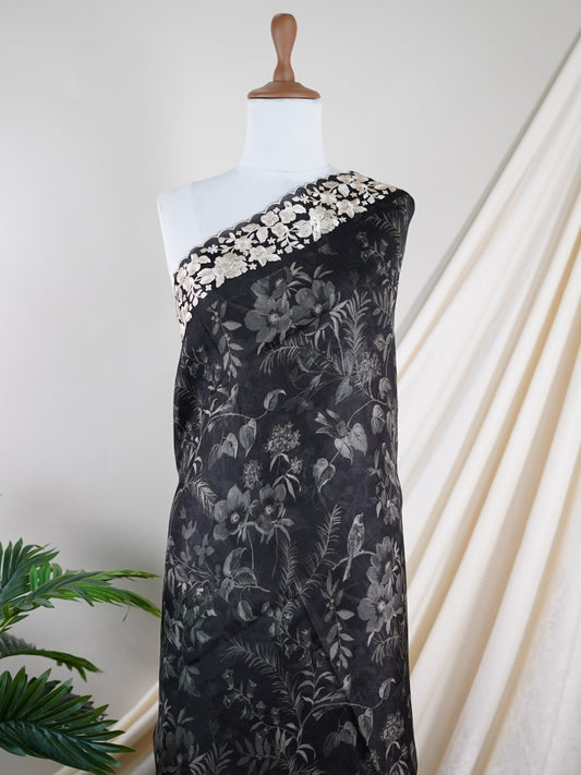 Tussar Black Organza - Manoranjitham Weaves - Handloom Store