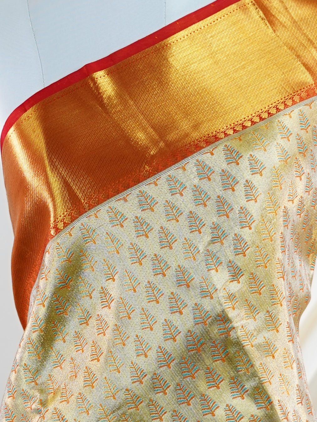Kanchipuram Silk Orange 100% Pure Silk  - Manoranjitham Weaves - Handloom Store