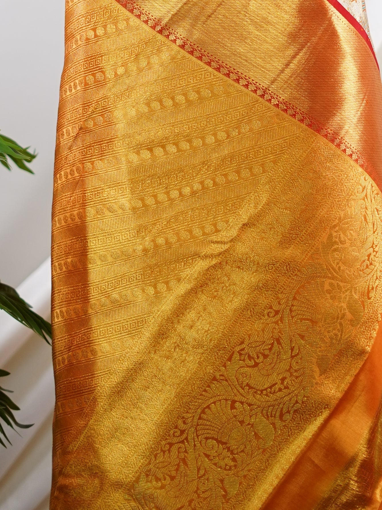 Kanchipuram Silk Orange 100% Pure Silk  - Manoranjitham Weaves - Handloom Store