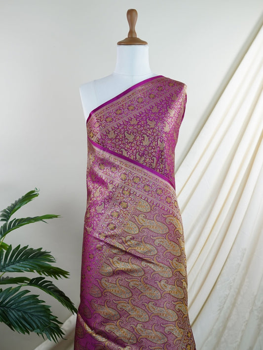 Katan Pink Semi Mushru - Manoranjitham Weaves - Handloom Store