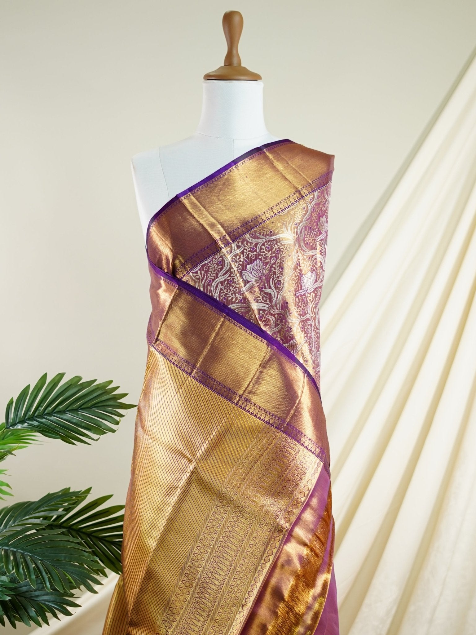Kanchipuram Silk Peach 100% Pure Silk  - Manoranjitham Weaves - Handloom Store
