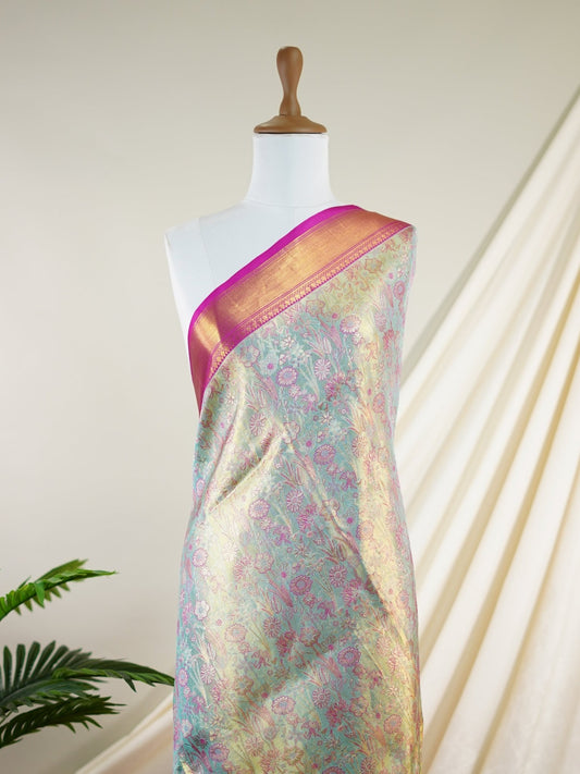 Kanchipuram Silk Olive Green 100% Pure Silk  - Manoranjitham Weaves - Handloom Store