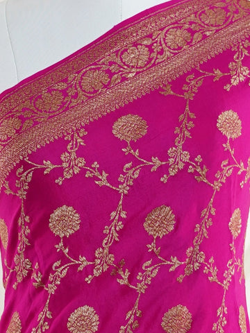 Crepe Woven in the heritage looms of Varanasi, this 100% pure crepe saree comes alive in pink with an all-over gold jaal. The intricate pattern glows softly on the fluid drape, offering a rich yet graceful silhouette. A perfect pick for festive gatherings and timeless celebrations.
#VaranasiCrepe #GoldJaalSaree #PinkElegance #HandloomHeritage #FestiveDrapes Chandrakauns - Manoranjitham Weaves - Handloom Store