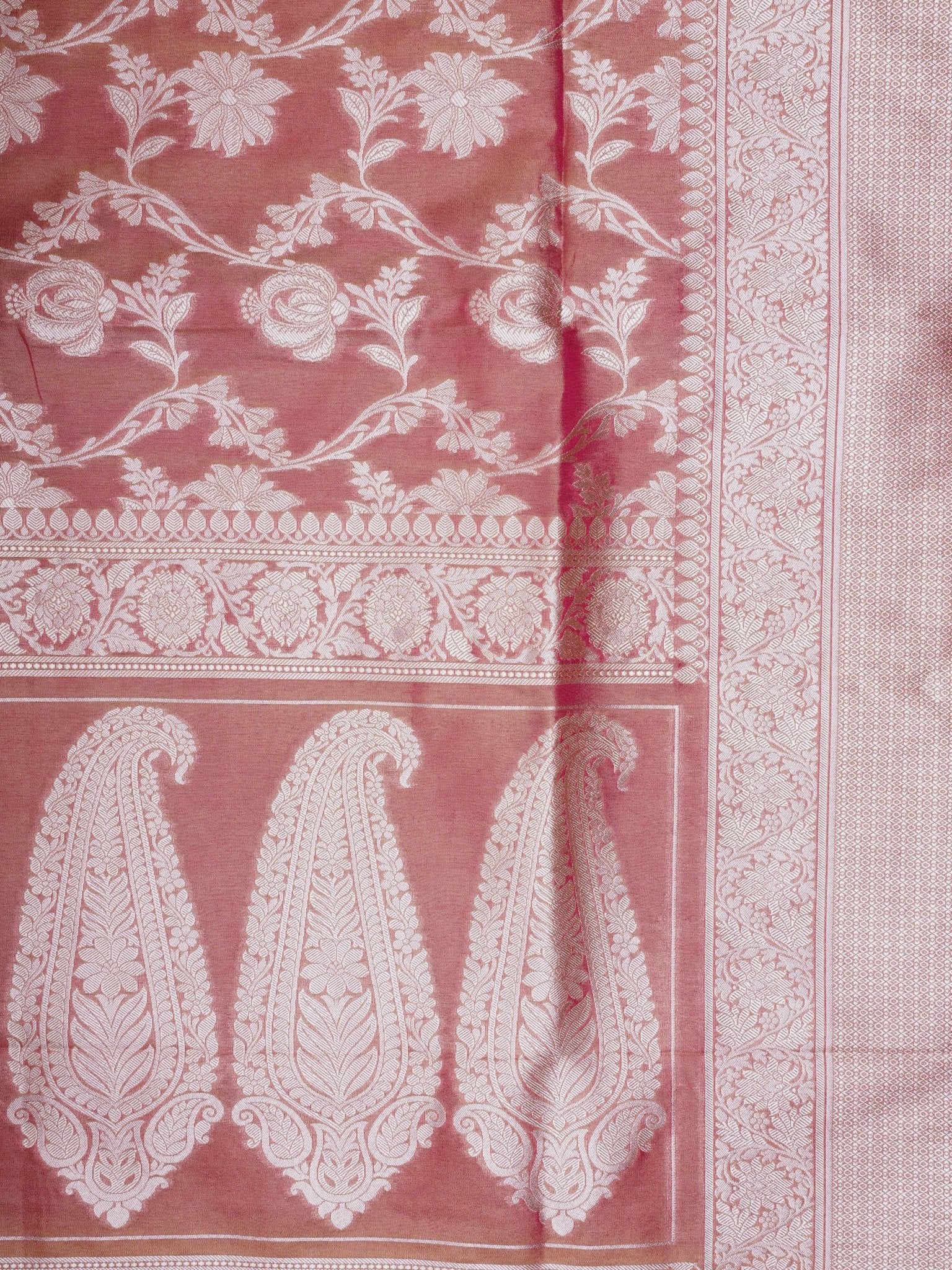 Semi Silk Pink Semi Tissue - Manoranjitham Weaves - Handloom Store