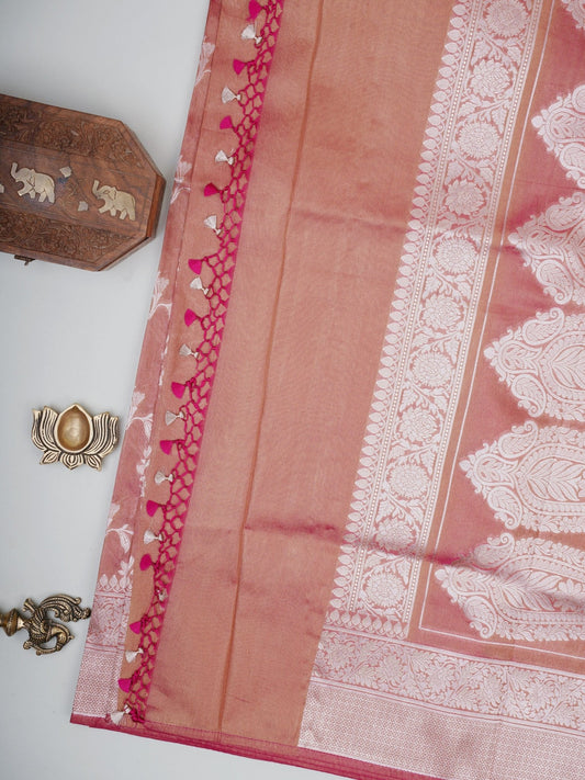 Semi Silk Pink Semi Tissue - Manoranjitham Weaves - Handloom Store