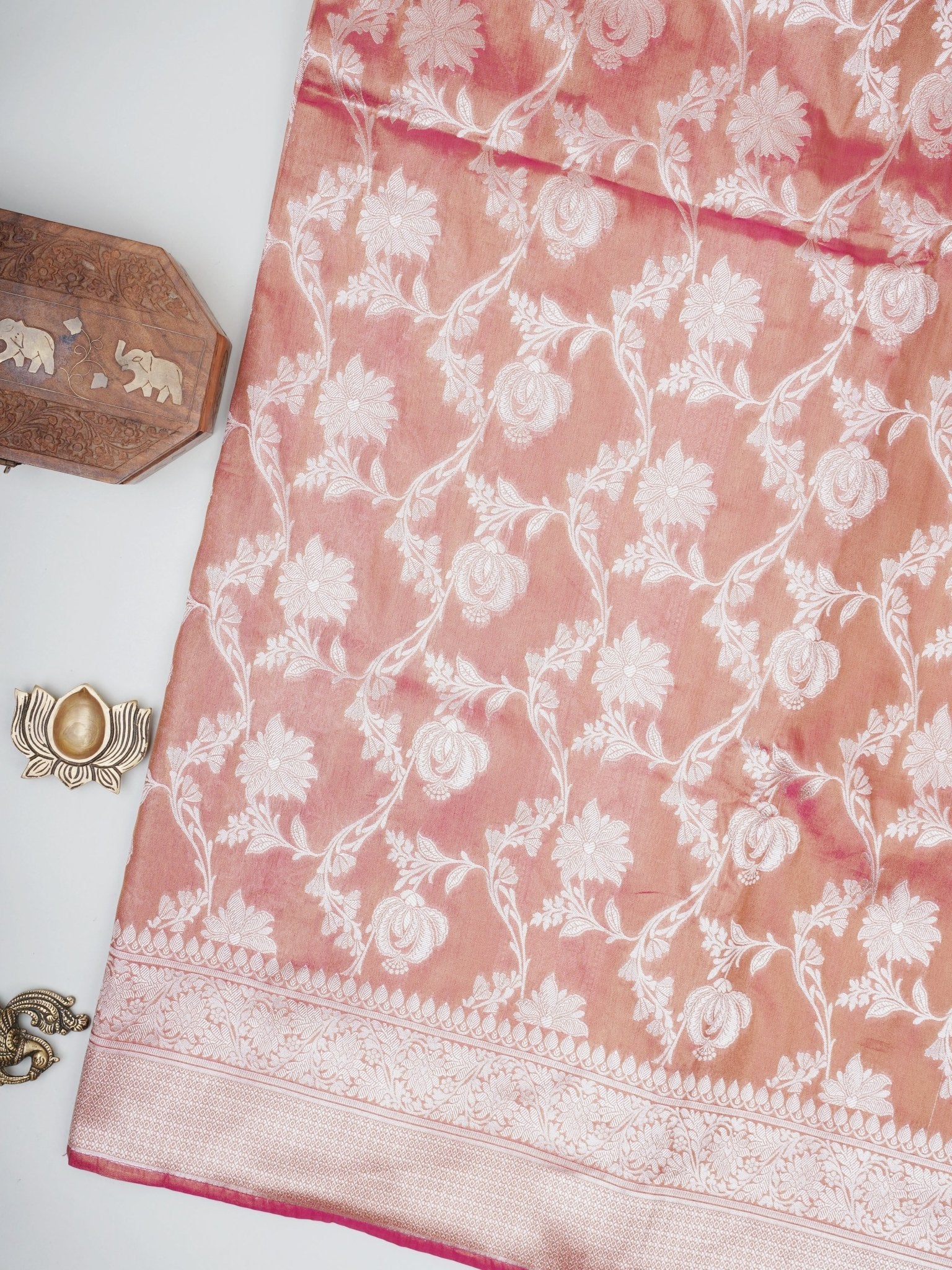 Semi Silk Pink Semi Tissue - Manoranjitham Weaves - Handloom Store