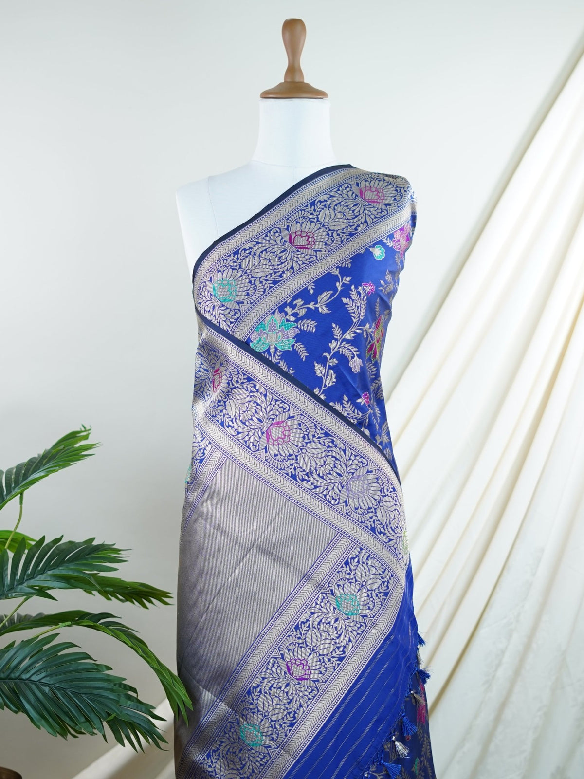Katan Ink Blue Katan Semi Silk - Manoranjitham Weaves - Handloom Store