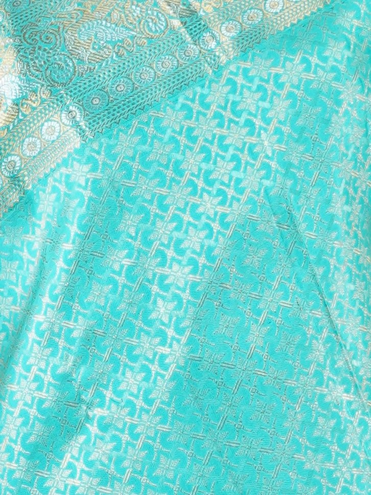 Kanchipuram Silk Cyan 100% Pure Silk  - Manoranjitham Weaves - Handloom Store