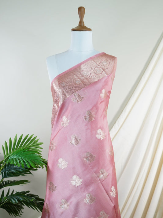 Chiniya Silk Peach 100% Pure Katan Soft Silk - Manoranjitham Weaves - Handloom Store