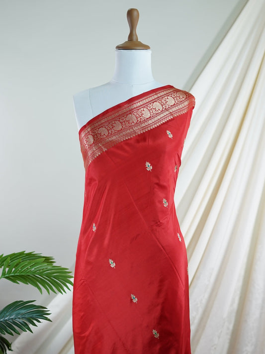 Katan Red 100% Pure Katan Soft Silk - Manoranjitham Weaves - Handloom Store