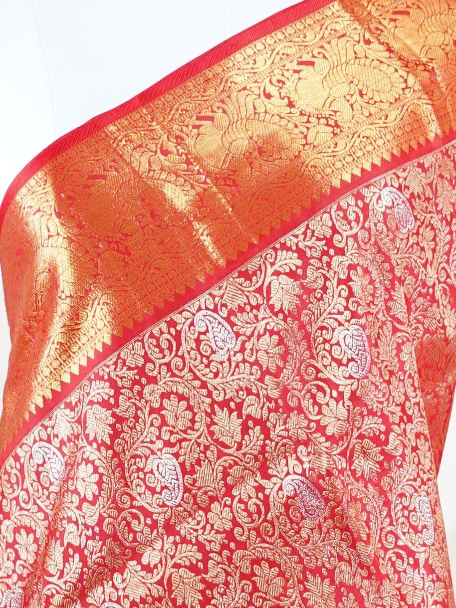 Kanchipuram Silk Dark Orange 100% Pure Silk  - Manoranjitham Weaves - Handloom Store