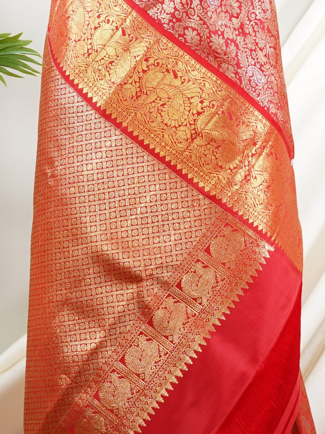 Kanchipuram Silk Dark Orange 100% Pure Silk  - Manoranjitham Weaves - Handloom Store