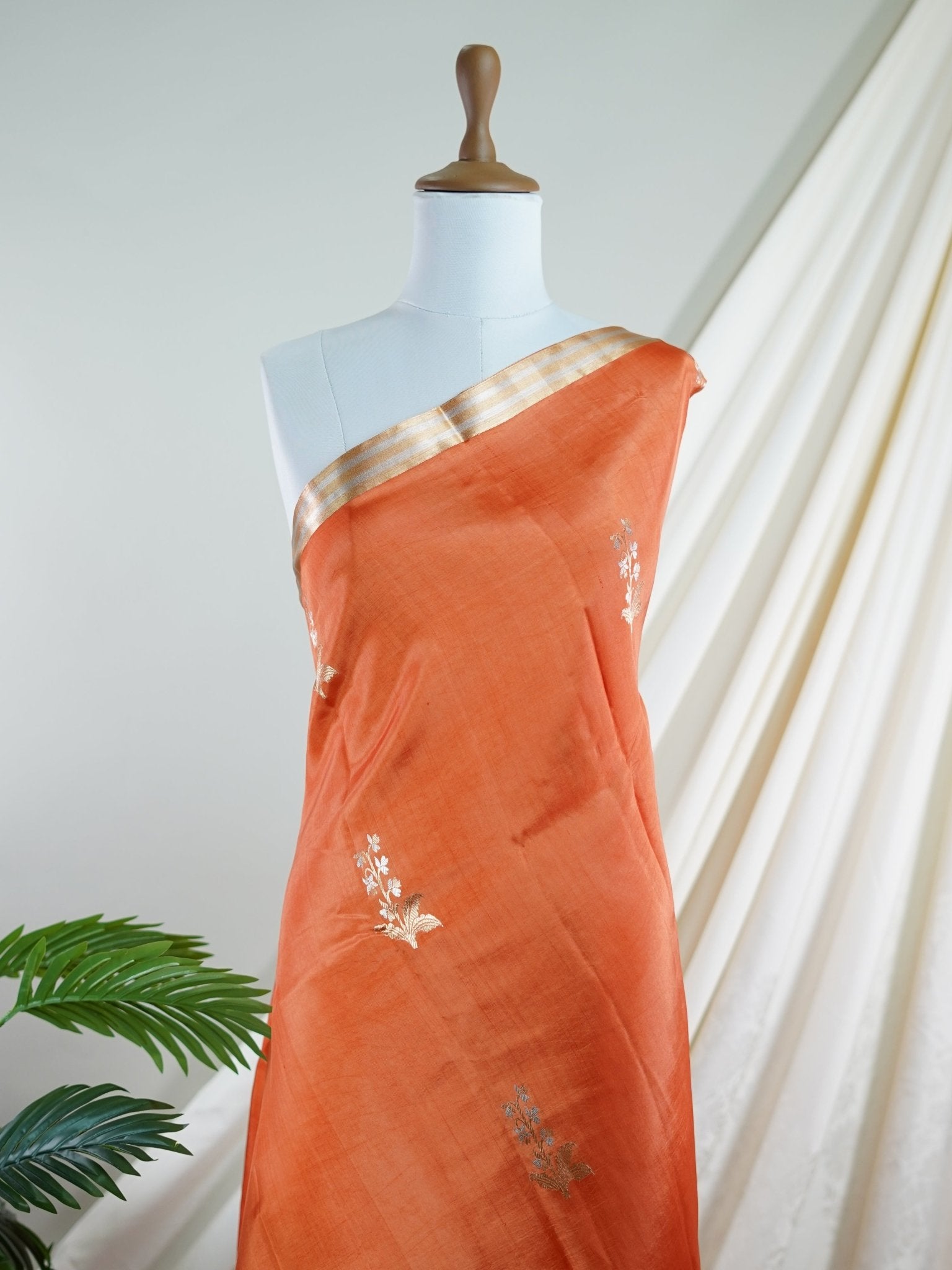 Katan Orange 100% Pure Katan Soft Silk - Manoranjitham Weaves - Handloom Store