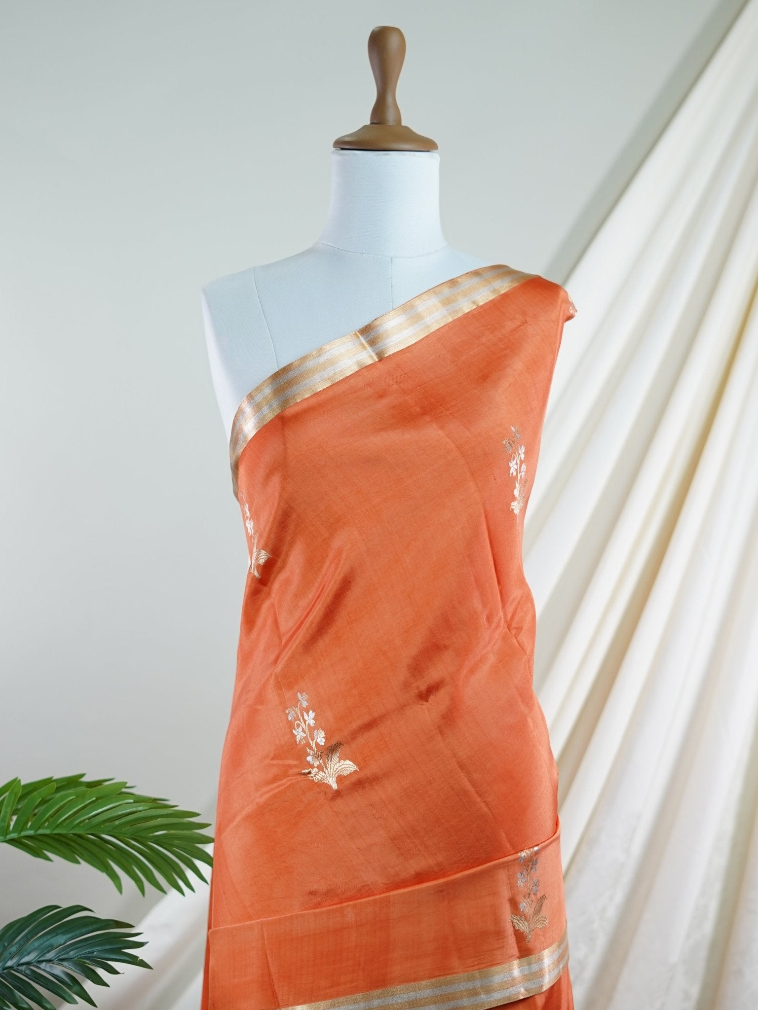 Katan Orange 100% Pure Katan Soft Silk - Manoranjitham Weaves - Handloom Store