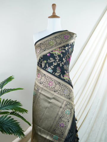 Katan Woven in the legendary looms of Varanasi, this Katan semi silk saree features an elegant all-over jaal that glistens across its lustrous body. The intricate pattern lends it a regal charm, perfect for weddings, receptions, and festive occasions. A graceful union of heritage and craftsmanship.br
#KatanSemiSilk #JaalWeave #VaranasiElegance #HandloomHeritage #FestiveSaree #Manoranjitham Darshini - Semi Silk Saree | Full Jaal Zari - Manoranjitham Weaves - Handloom Store