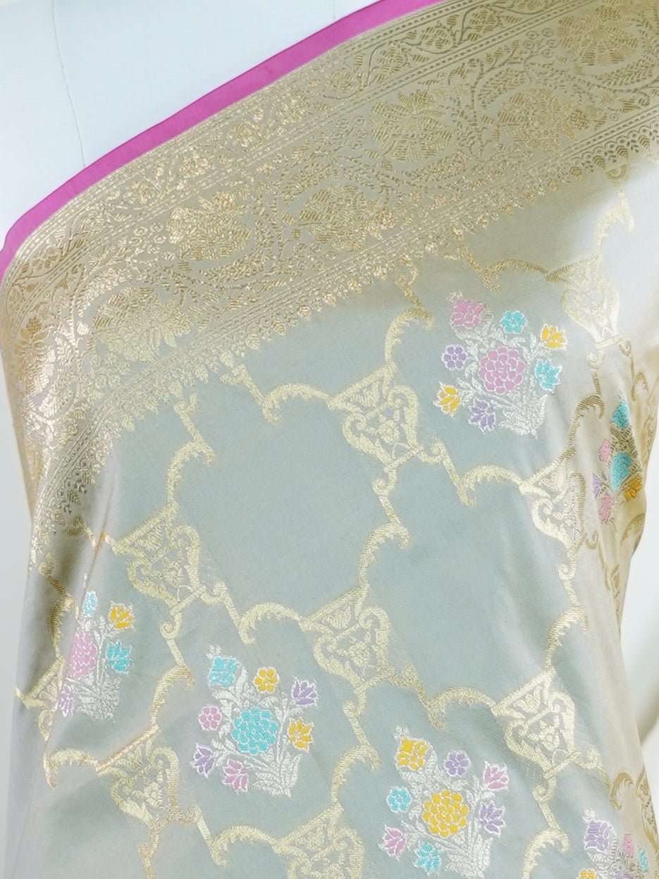 Katan Grey Katan Semi Silk - Manoranjitham Weaves - Handloom Store