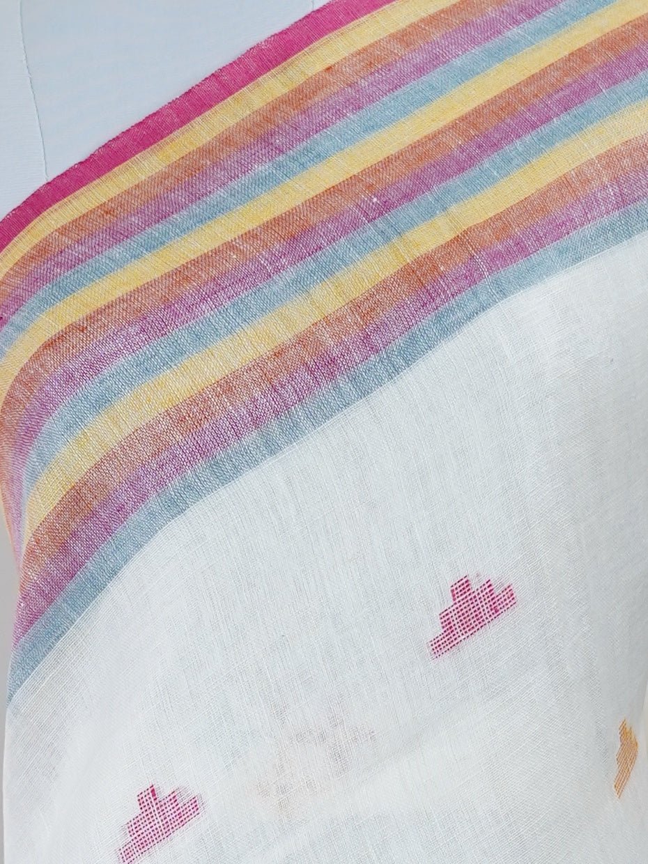 Linen White 100% Pure Linen - Manoranjitham Weaves - Handloom Store