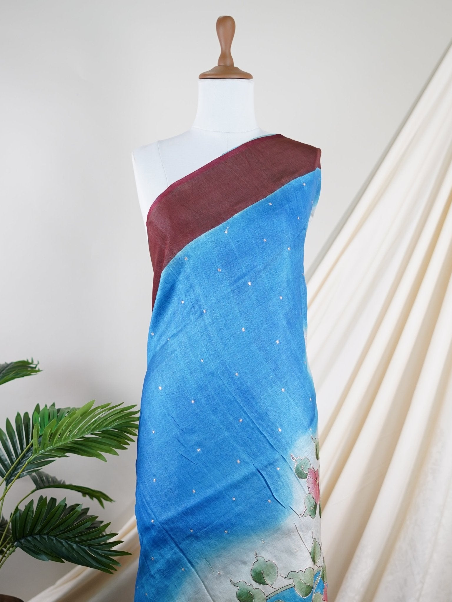 Tussars Blue 100% Pure Tussar - Manoranjitham Weaves - Handloom Store