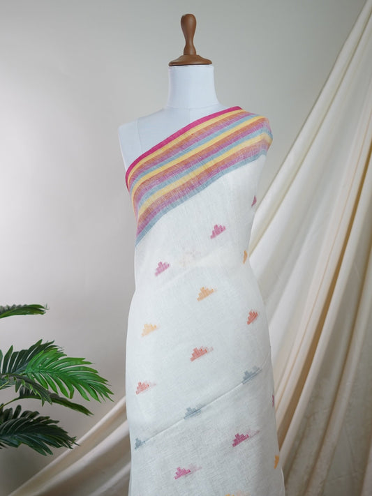 Linen White 100% Pure Linen - Manoranjitham Weaves - Handloom Store