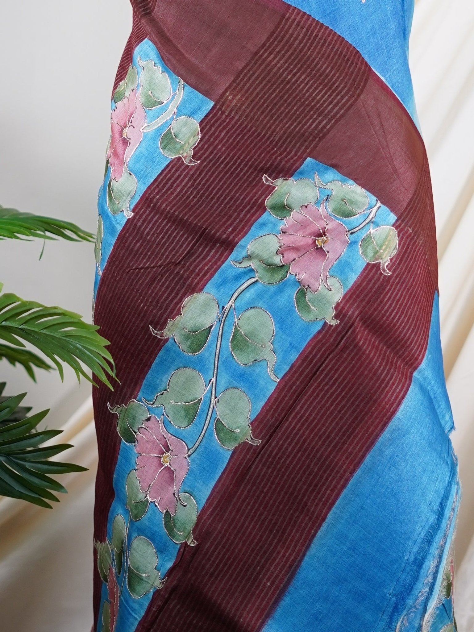 Tussars Blue 100% Pure Tussar - Manoranjitham Weaves - Handloom Store