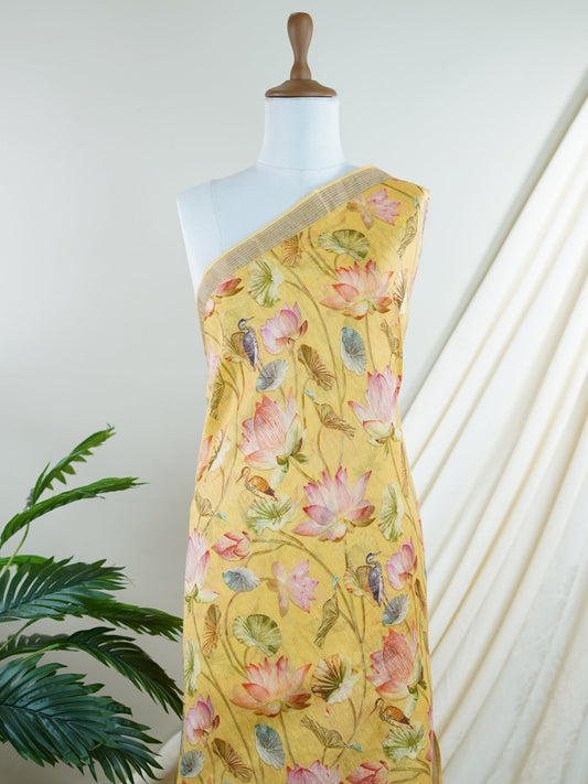 Linen Kora Yellow 100% Pure Linen - Manoranjitham Weaves - Handloom Store