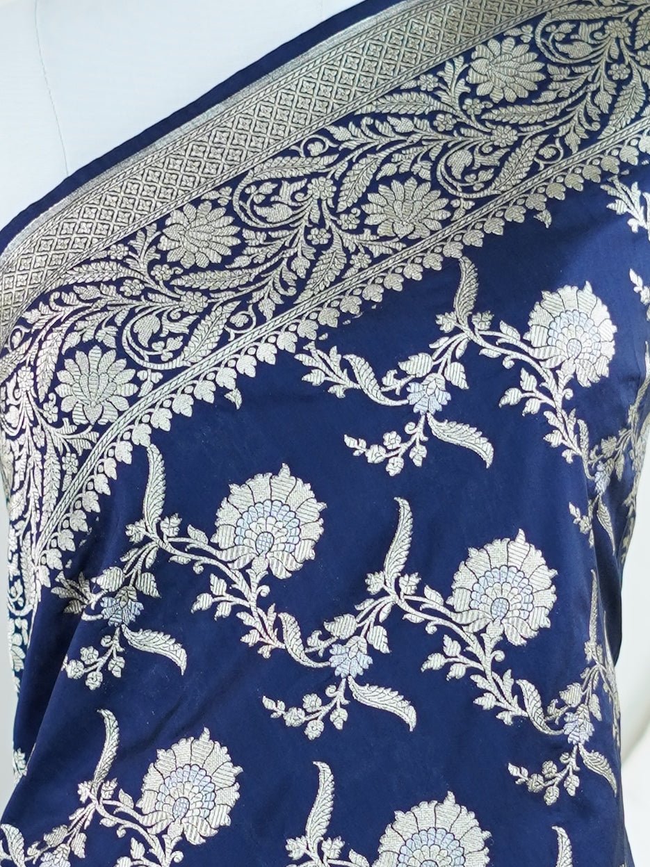 Katan Blue Katan Semi Silk - Manoranjitham Weaves - Handloom Store