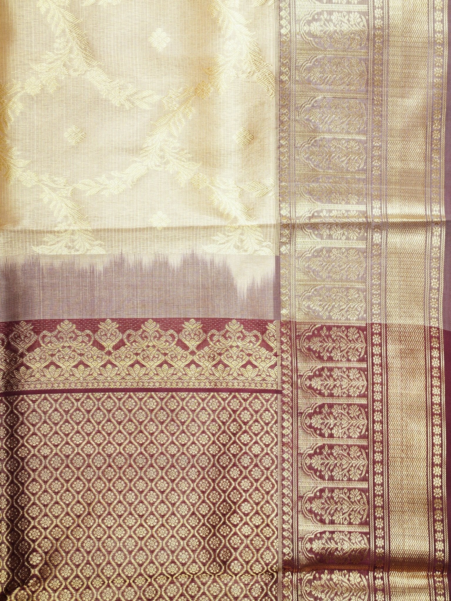 Venkatagiri Silk Beige 100% Pure Silk  - Manoranjitham Weaves - Handloom Store