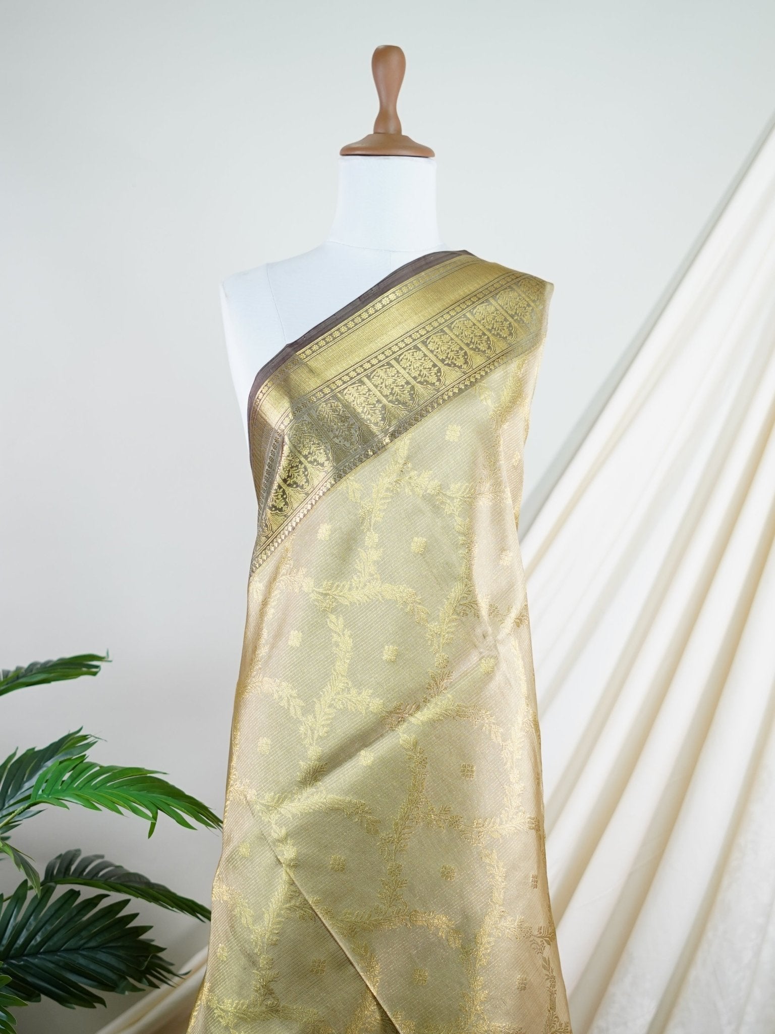 Venkatagiri Silk Beige 100% Pure Silk  - Manoranjitham Weaves - Handloom Store